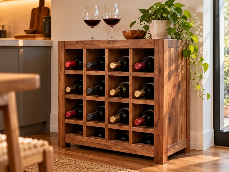 Botellero de madera con celdas para botellas