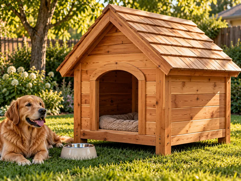 Casa de madera para perro con techo a dos aguas